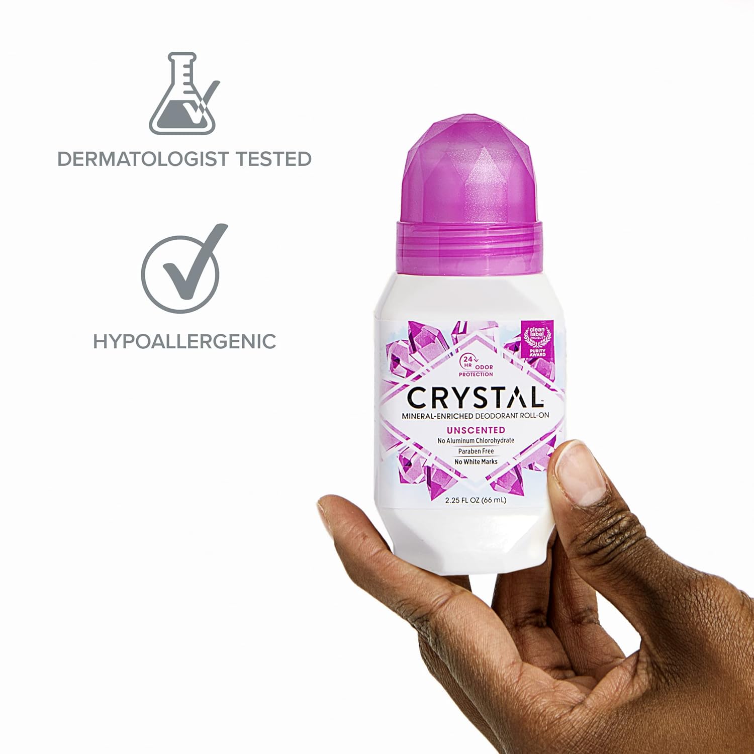 Crystal Mineral Deodorant Roll-On, Lavender & White Tea, Purple, 2.25 Fl Oz : Roll On Natural Deodorant : Beauty & Personal Care