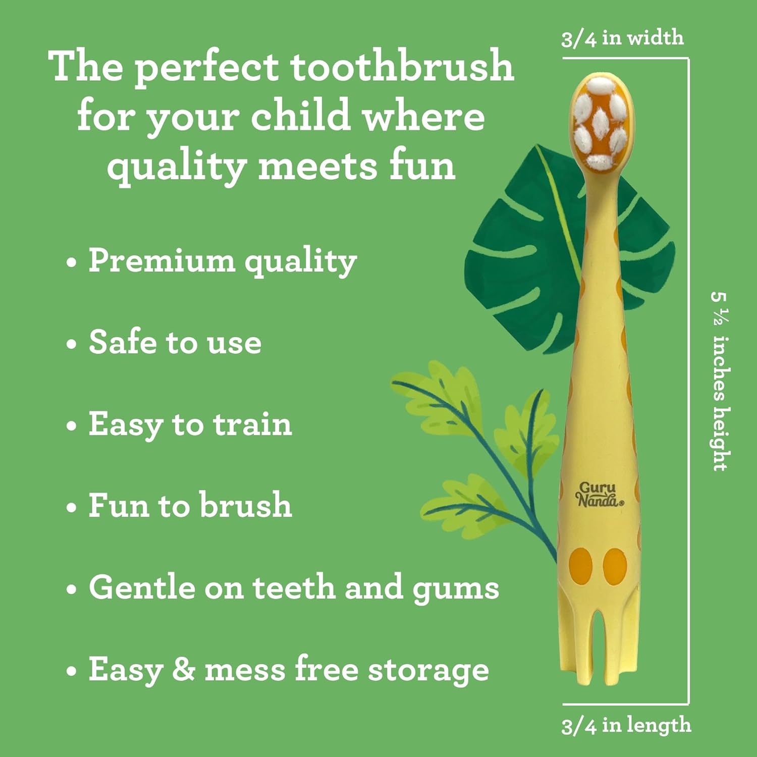 GuruNanda Kids Butter On Gums Cute Giraffe Toothbrush with Tongue Scraper & Cover - Super Soft Bristles for Gentle Cleaning -Ergonomic Handle (Age 1+) : Health & Household