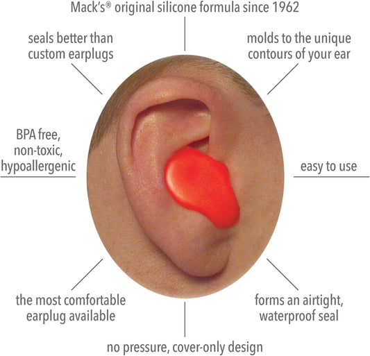 Mack's Snore Mufflers Silicone Putty Ear Plugs, 6 Pair - Comfortable, Moldable Silicone Ear Plugs for Sleeping, Snoring, Loud Noise & Traveling | Made in USA