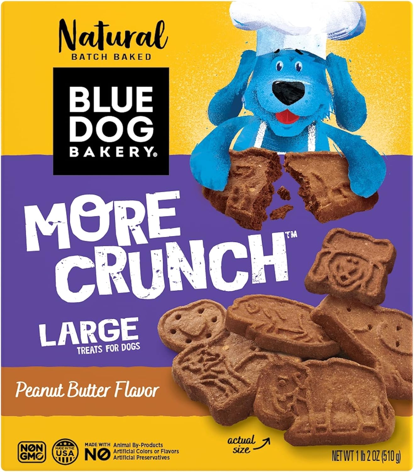 Blue Dog Bakery Natural Dog Treats, More Crunch Large, Peanut Butter, 18Oz Box, 6 Boxes