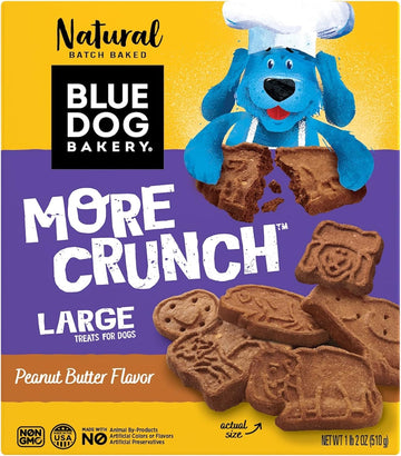 Blue Dog Bakery Natural Dog Treats, More Crunch Large, Peanut Butter, 18Oz Box, 6 Boxes