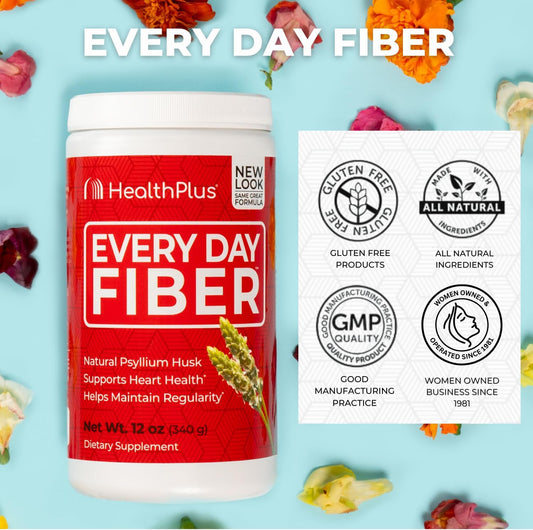 Health Plus Every Day Fiber Digestive Support | All Natural Daily Fiber To Reduce Bloating | Supports Heart Health | 12 Ounces, 48 Servings