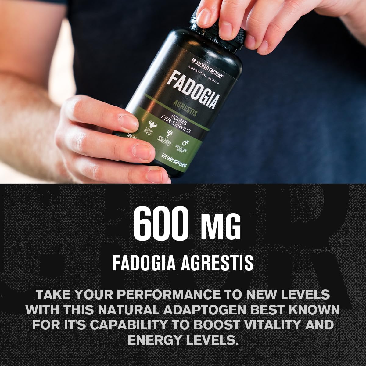 Jacked Factory Essentials Fadogia Agrestis Extract - Fadogia Agrestis 600mg for Vitality & Energy Support, Enhanced Strength, Endurance, & Muscle Growth - 120 Veggie Capsules : Health & Household