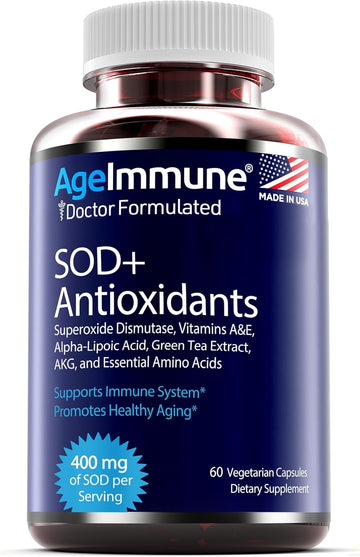 Sod Antioxidants Complex Healthy Aging Supplement - 400Mg Of Superoxide Dismutase - Alpha Lipoic Acid - Green Tea Extract - L-Arginine - Lysine - Akg - Vitamins A And E For Immune Support-120 Capsules