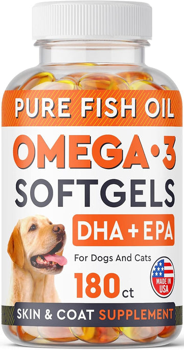 StrellaLab Omega 3 Fish Oil Pills for Dogs (180 Ct) - No Fishy Smell Softgels - EPA + DHA Fatty Acids Reduce Shedding&Itching - Supports Joints, Brain, Heart&Overall Health - EPA&DHA Fatty Acids - USA