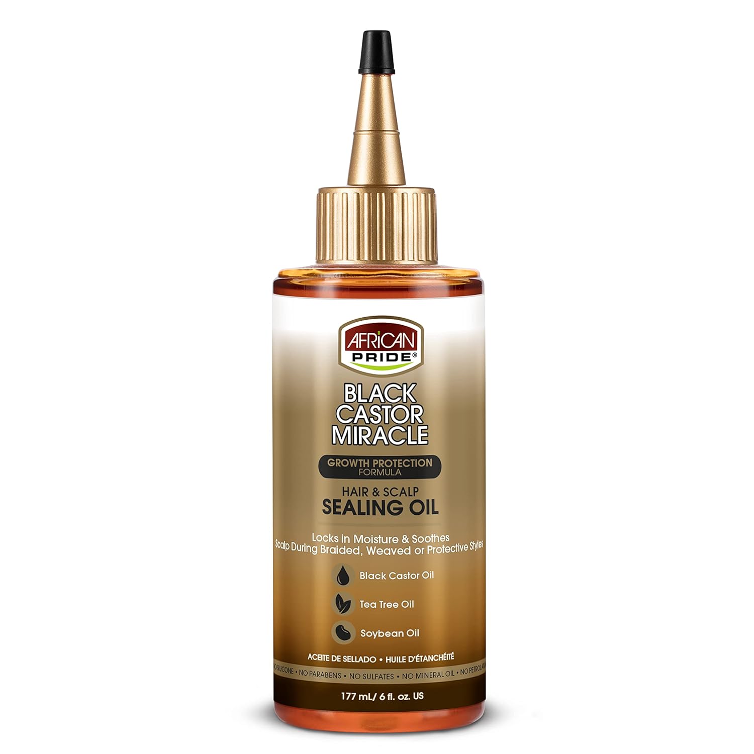 African Pride Black Castor Miracle Hair & Scalp Sealing Oil - Locks in Moisture & Soothes, Contains Black Castor/Tea Tree/Soybean Oil, 6 oz