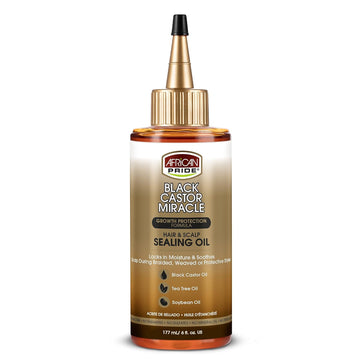 African Pride Black Castor Miracle Hair & Scalp Sealing Oil - Locks in Moisture & Soothes, Contains Black Castor/Tea Tree/Soybean Oil, 6 oz