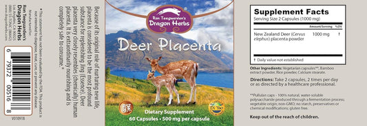 Dragon Herbs - Deer Placenta Capsules - 60 Capsules, 500 Mg Each