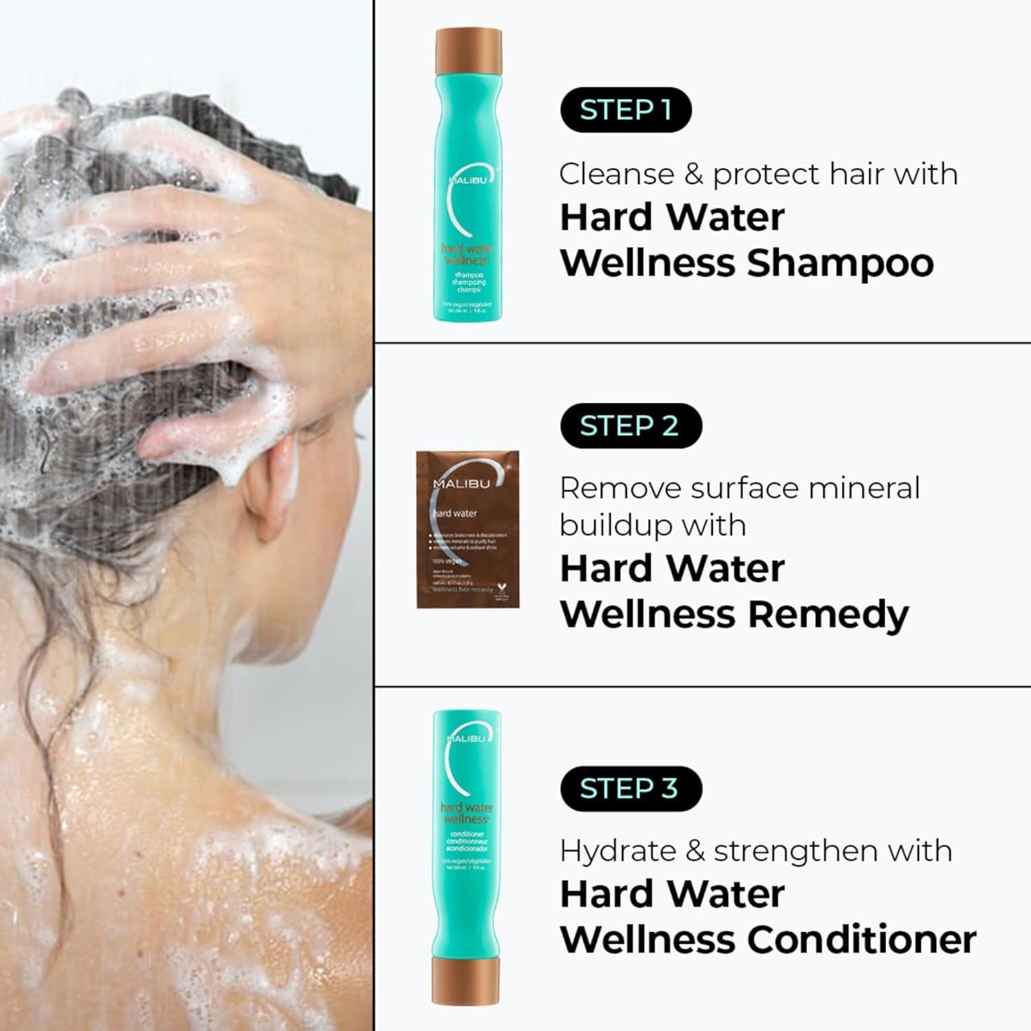 Malibu C Hard Water Wellness Shampoo and Conditioner Duo - Hydrating Hair Care for Shine & Manageability - Protects from Waterborne Elements That Cause Dry, Damaged Hair (33.8oz) : Beauty & Personal Care