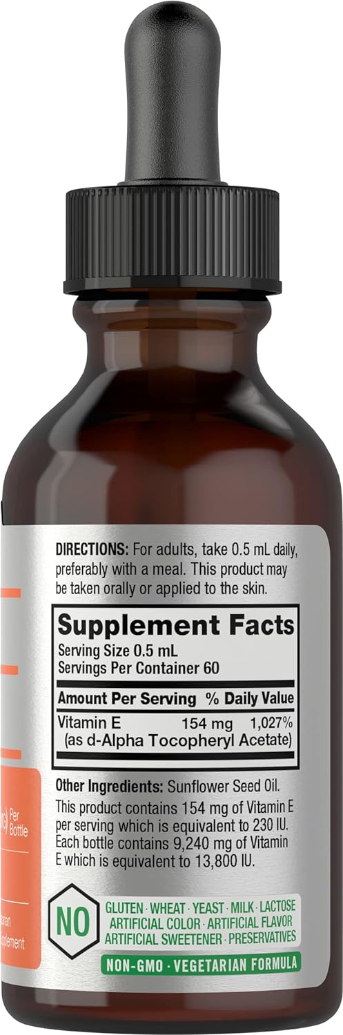 Horbach Vitamin E Oil | 13,800IU | 1oz | Vegetarian, Non-GMO, and Gluten Free Formula | Naturally Sourced Liquid Supplement