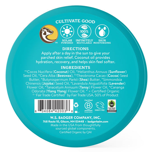 Badger Coconut After Sun Balm With Organic Cocoa Butter & Shea Butter, Rescue Balm, Soothing & Cooling Balm For Tight Dry Skin After Sun Exposure, 2 Oz