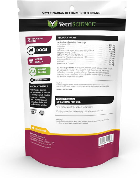 VETRISCIENCE Vetri Cardio Canine Complete Cardiovascular Support for Dogs with CoQ10, Taurine and Arginine, 60 Chews