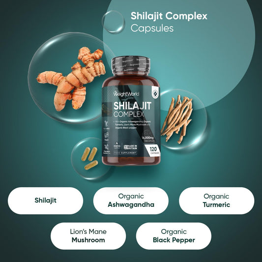 Shilajit Capsules 16000Mg (40:1 Extract) - 120 Capsules - 4 Months Supply - Pure Shilajit With Added Organic Ashwagandha, Turmeric Powder, Lion'S Mane Mushroom, & Black Pepper
