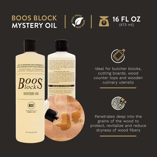 John Boos 3-Piece Boos Block Charcuterie Board and Wood Cutting Board Care and Maintenance Set, 16-Ounce Mystery Oil, 5-Ounce Board Cream & Applicator