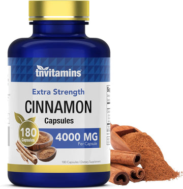 Cinnamon Capsules 4000 Mg - 180 Capsules | Ceylon Cinnamon & Cassia Cinnamon Pills | Extra Strength Cinnamon Bark Extract | Cinnamon Complex