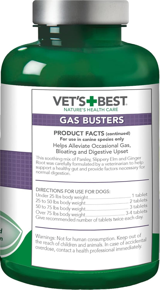 Vet'S Best Gas Busters Dog Supplements For Gas Relief And Digestion Aid, 90 Chewable Tablets, Usa Made