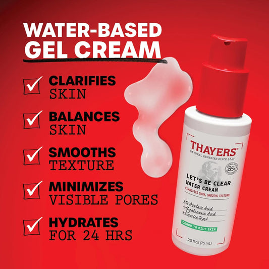 Thayers Let'S Be Clear Water Face Cream - Moisturizer With Azelaic Acid And Hyaluronic Acid - Skin Care For Combination To Oily Skin - 75 Ml