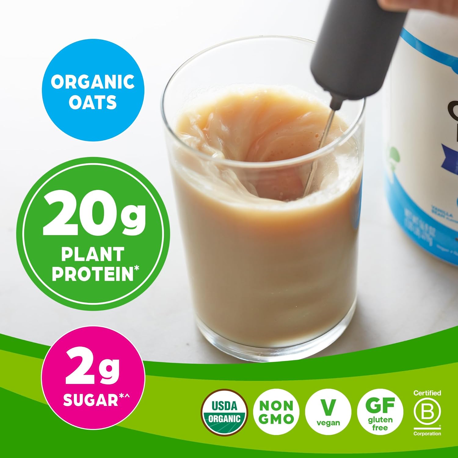 Orgain Organic Vegan Protein Powder + Oat Milk, Vanilla Bean - 20g Plant Based Protein, Gluten Free, No Dairy, Soy or Lactose Ingredients, Low Sugar, Non-GMO, Kosher, For Shakes & Smoothies - 1.05lb : Health & Household