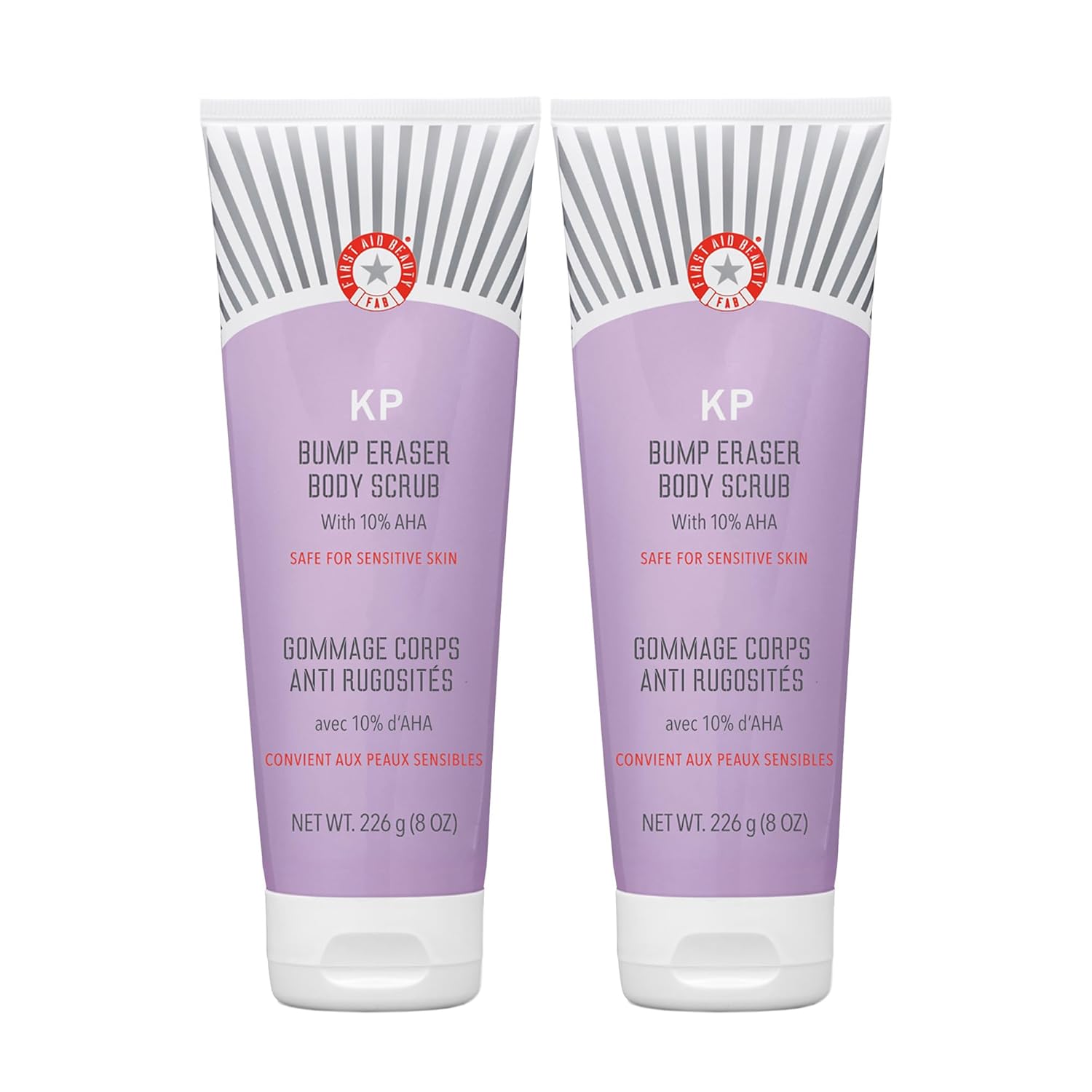 First Aid Beauty - Kp Bump Eraser Body Scrub With 10% Aha, Keratosis Pilaris Skin Exfoliater With Glycolic And Lactic Acids, Helps Reduce Chicken Skin Bumps, Safe For Sensitive Skin, 8 Oz + Bonus, 2Ct