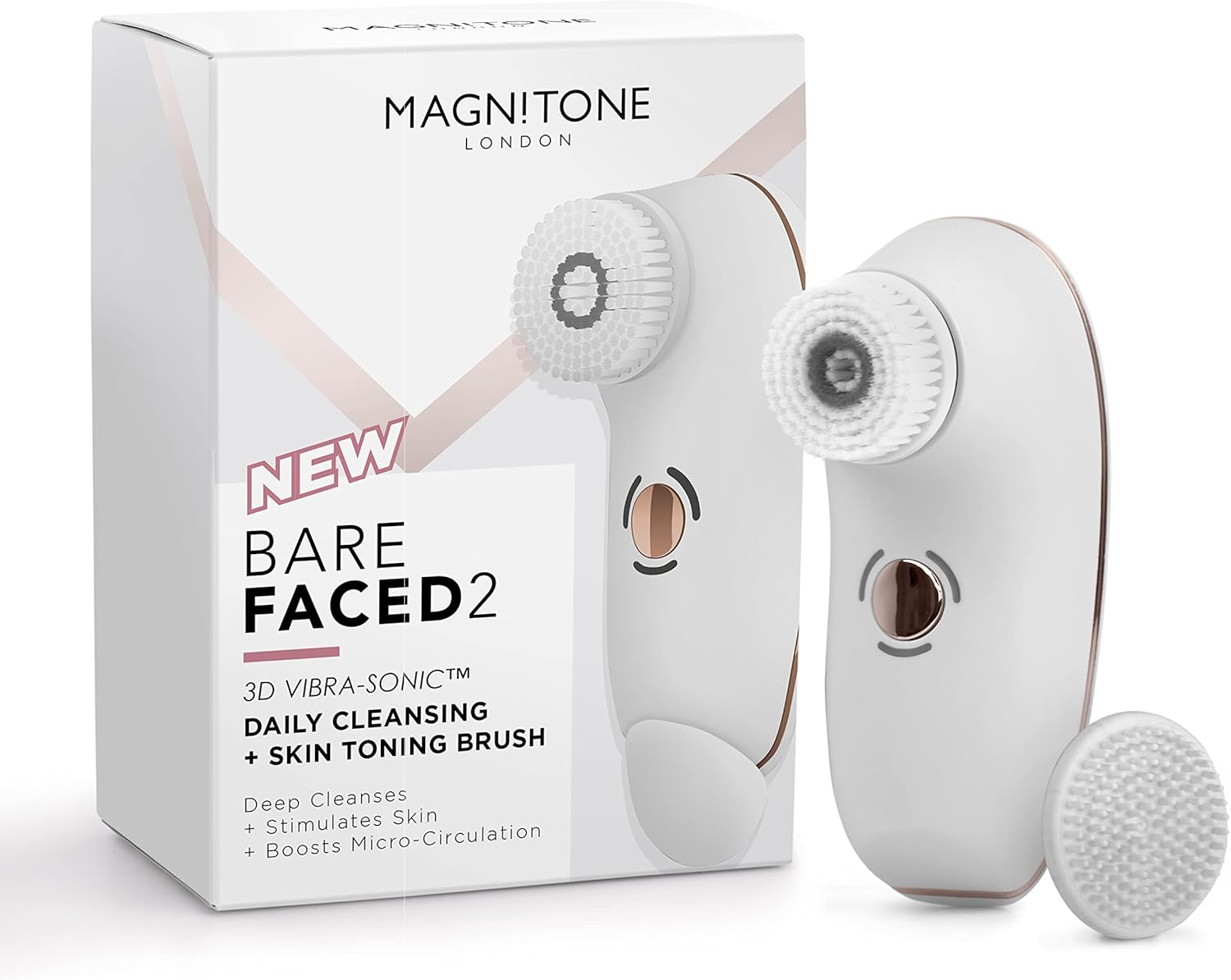 Magnitone London Barefaced 2 Vibra Sonic Face Cleansing And Massaging Brush - Usb Rechargeable Electric Facial Brush, White