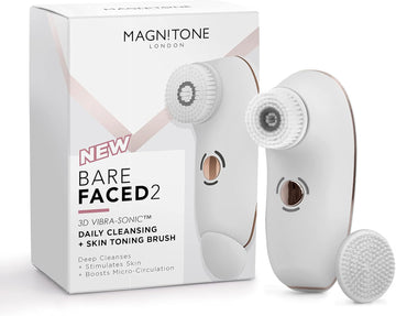 Magnitone London Barefaced 2 Vibra Sonic Face Cleansing And Massaging Brush - Usb Rechargeable Electric Facial Brush, White