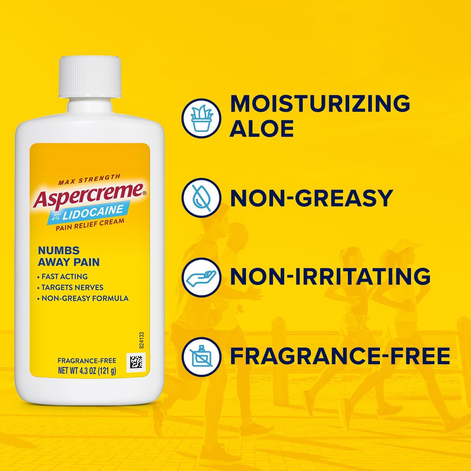 Aspercreme Lidocaine Pain Relief Cream Soothes Aggravated Nerves, Numbing Topical Analgesic With Max-Strength 4% Lidocaine & Moisturizing Aloe, 4.3 Oz