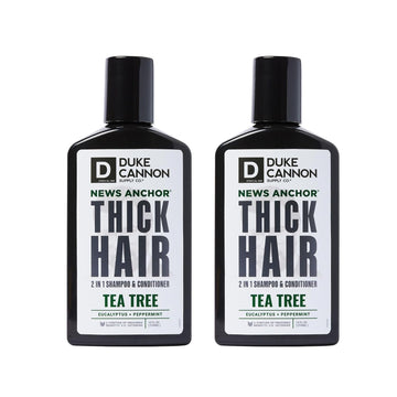 Duke Cannon News Anchor 2-In-1 Hair Wash - Tea Tree | 10 Oz | Shampoo & Conditioner | Strengthens Hair With Rice & Barley Protein | Cooling Peppermint Scent, 2-Pack