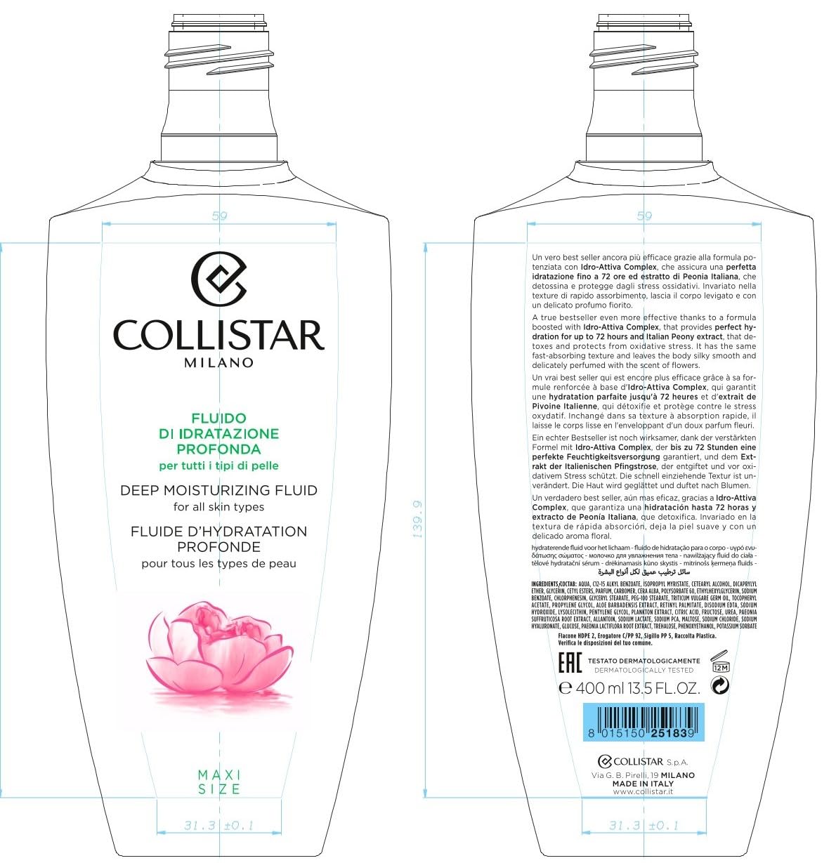 Moisturisers By Collistar Deep Moisturising Fluid Tbc 400Ml : Beauty & Personal Care