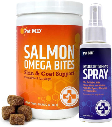 Pet Md Salmon Omega Bites And Hydrocortisone Spray Bundle - Allergy And Itch Relief Bundle For Dogs