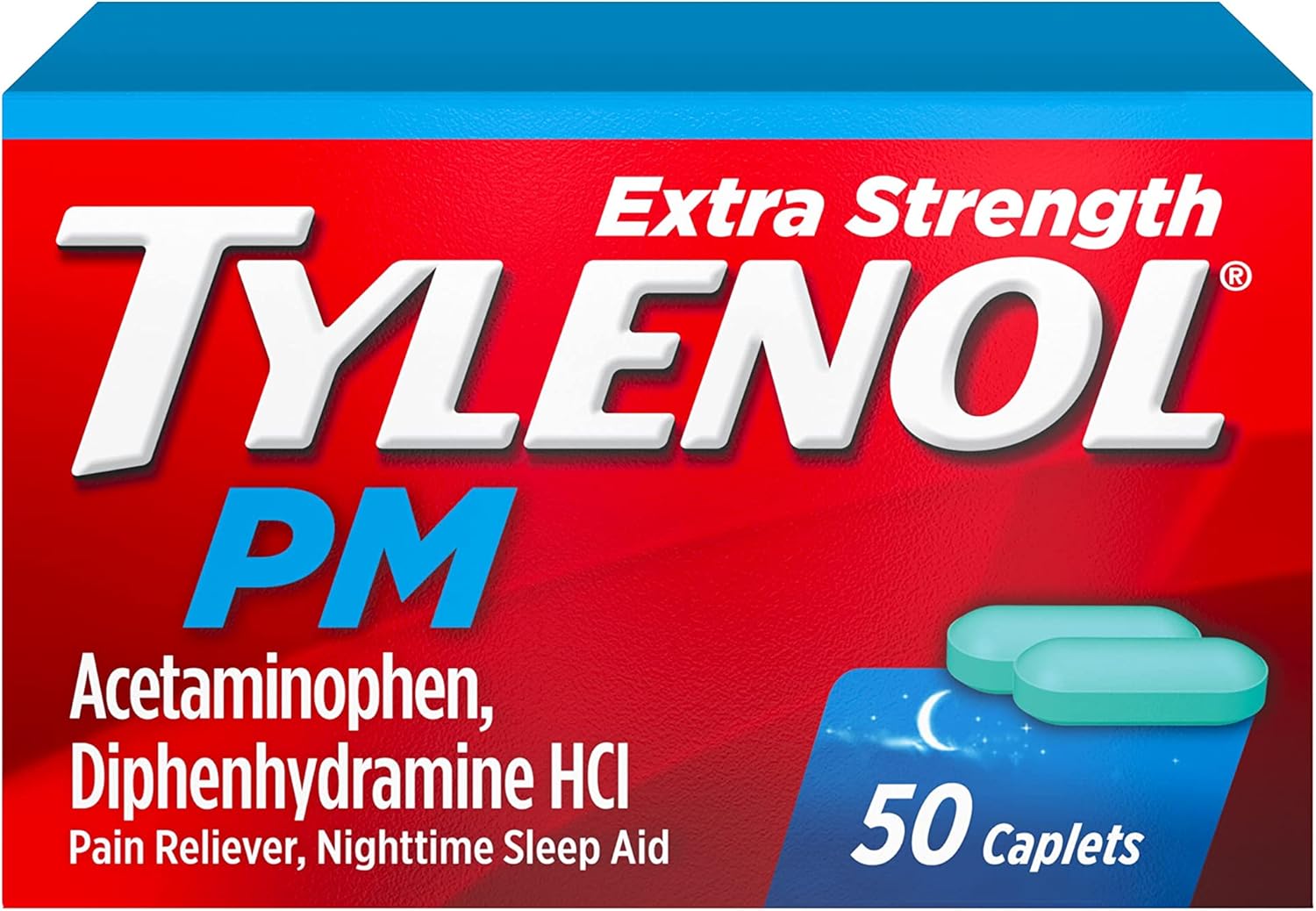 Tylenol Pm Extra Strength Nighttime Pain Reliever & Sleep Aid Caplets, 500 Mg Acetaminophen & 25 Mg Diphenhydramine Hcl, Relief For Nighttime Aches & Pains, Non-Habit Forming, 50 Ct