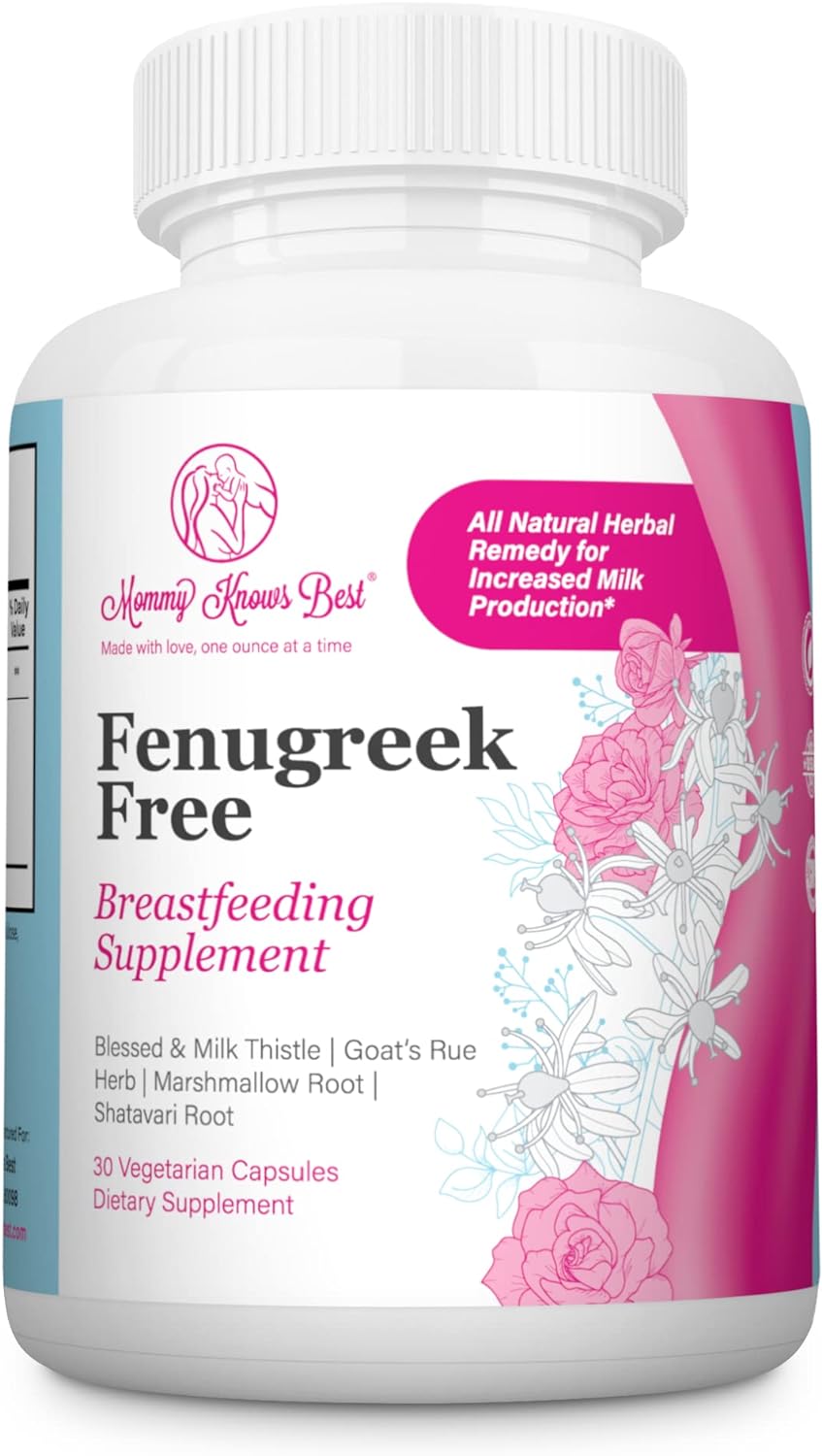 Fenugreek Free Lactation Supplement - Breastfeeding Supplements for Nursing Mothers Milk Supply Increase w/ Blessed Thistle, Milk Thistle, Goat's Rue, Marshmallow Root, Shatavari Root - 30 Vege. Caps