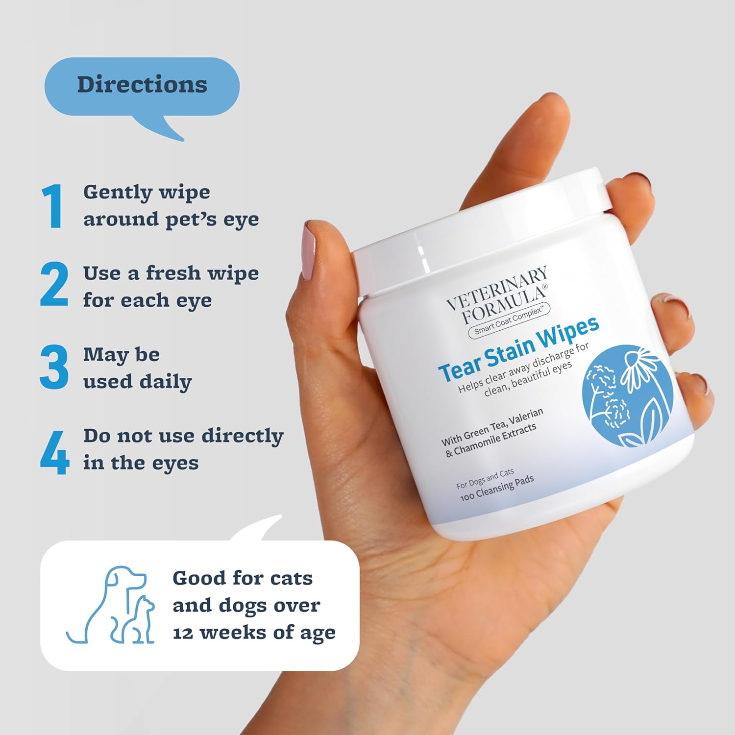 Veterinary Formula Smart Coat Complex Tear Stain Wipes for Dogs & Cats, 100 ct – Gently Wipe Away Debris and Clean Stains Around The Eyes of Pets, Fragrance-Free and Pre-Saturated : Everything Else