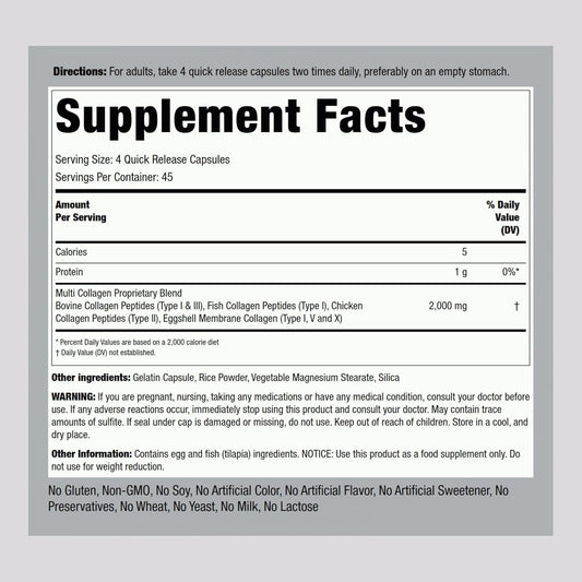 Piping Rock Multi Collagen Protein | 180 Capsules | 2000Mg | Types I, Ii, Iii, V, X | Non-Gmo, Gluten Free