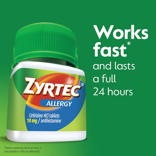 Zyrtec 24 Hour Allergy Relief Tablets, Allergy Medicine With 10 Mg Cetirizine Hcl Per Antihistamine Tablet For Allergies, On-The-Go Relief, Individual Travel Pouches, 14 Ct, (14 X 1 Ct)