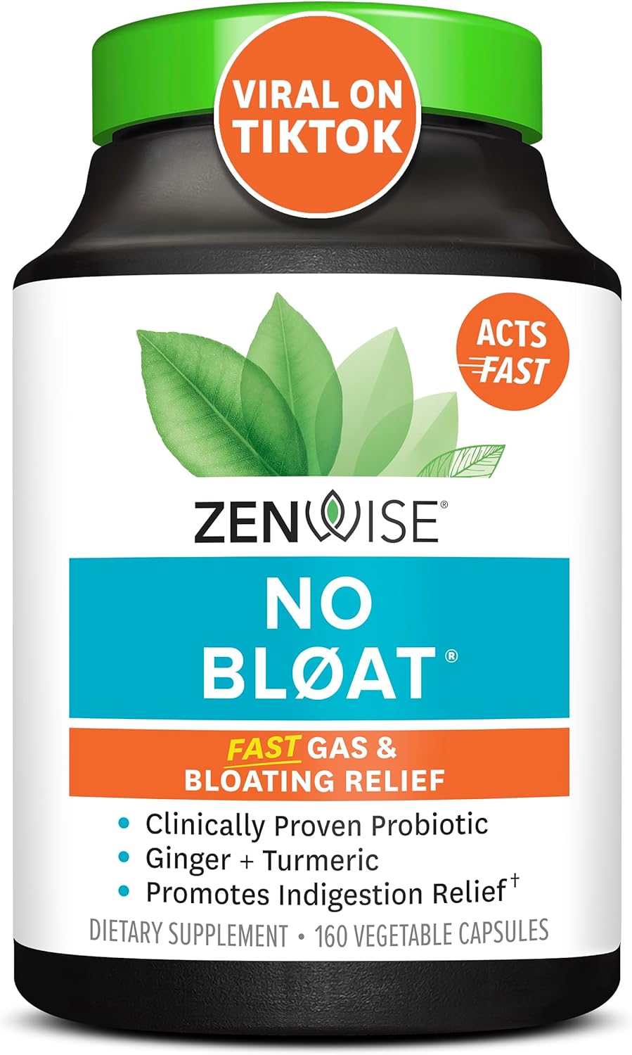 Zenwise Health No Bloat Probiotics For Women And Men Digestive Health With Ginger, Dandelion, And Lactase, Digestive Enzymes For Gas And Bloating Relief - Vegan Water Retention Pills - 160 Ct