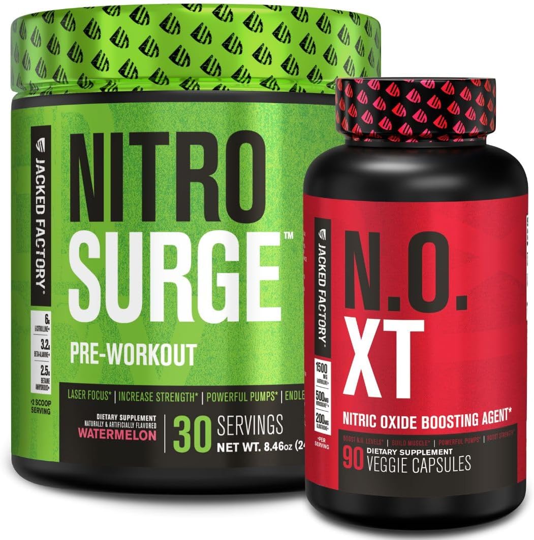 Jacked Factory Nitrosurge Pre-Workout In Watermelon & N.O. Xt Nitric Oxide Booster For Men & Women