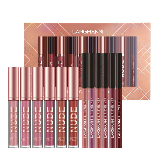 Langmanni 4Pcs Matte Lipstick With Lipliners Durable Makeup Set,Long-Lasting Non-Stick Cup Not Fade Waterproof Pigmented Velvet Lipgloss Kit Beauty Cosmetics Makeup Gift For Girls(#2+4+6+8)