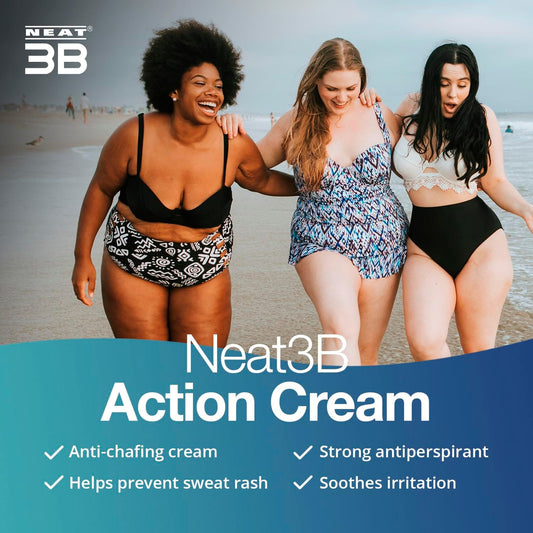 Neat 3B Action Cream - Anti Chafe Balm & Antiperspirant For Chub Rub, Sweat Rash, Sweating - Unscented Anti Chafing Chamois Cream - 75 Grams