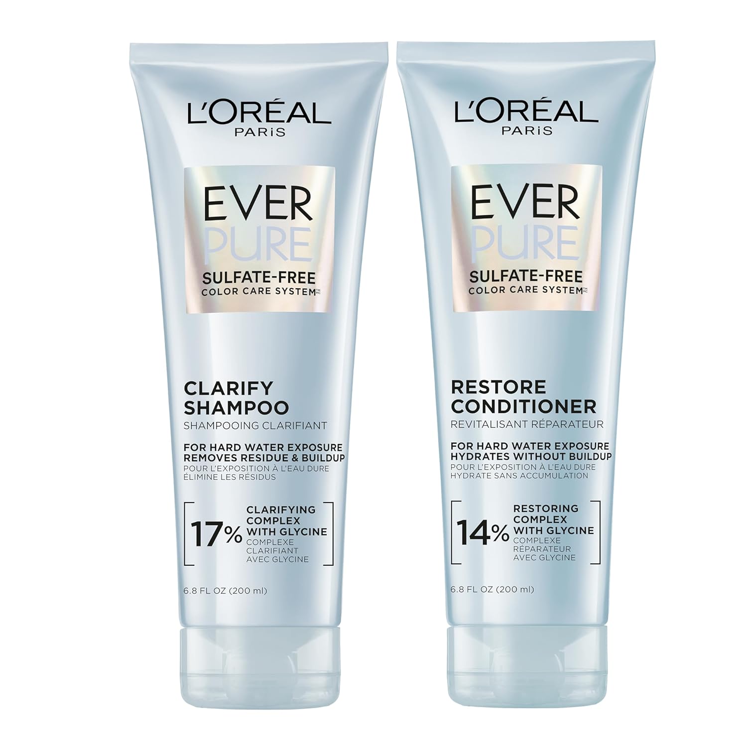 L'Oreal Paris Clarify And Restore Sulfate Free Shampoo And Conditioner Set With Antioxidants For Hard Water Exposure And Styling Build-Up, Everpure, 1 Hair Care Kit