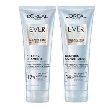 L'Oreal Paris Clarify And Restore Sulfate Free Shampoo And Conditioner Set With Antioxidants For Hard Water Exposure And Styling Build-Up, Everpure, 1 Hair Care Kit