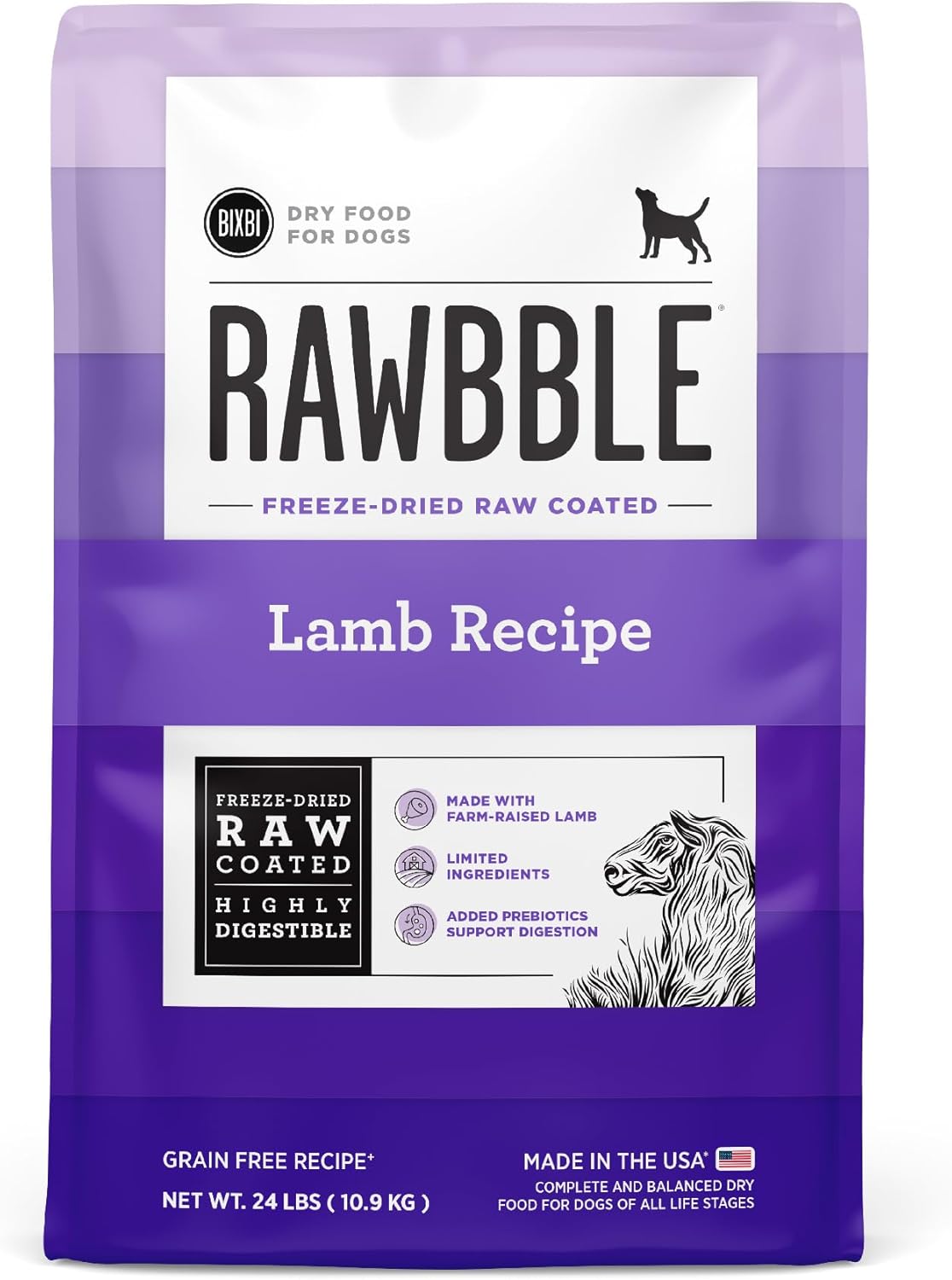 Bixbi Rawbble Dry Dog Food, Lamb, 24 Lbs - Usa Made With Fresh Meat - No Meat Meal & No Corn, Soy Or Wheat - Freeze Dried Raw Coated Dog Food - Minimally Processed For Superior Digestibility