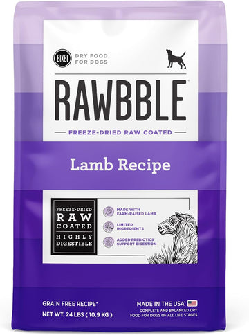 Bixbi Rawbble Dry Dog Food, Lamb, 24 Lbs - Usa Made With Fresh Meat - No Meat Meal & No Corn, Soy Or Wheat - Freeze Dried Raw Coated Dog Food - Minimally Processed For Superior Digestibility