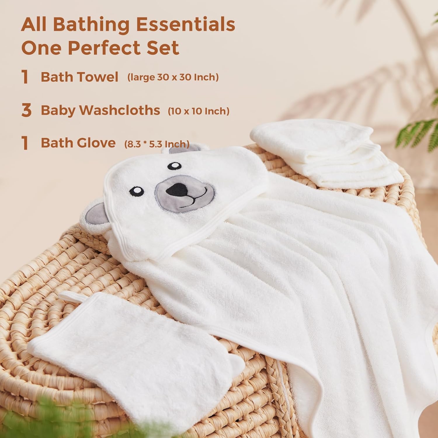 Momcozy Baby Bath Towel Set, Baby Towel with Hood and Baby Washcloth|Baby Bath Glove, Extremely Soft, Breathable, Suitable for Girls and Boys : Baby