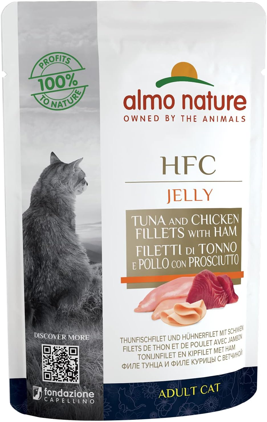 almo nature HFC Jelly Wet Cat Food Pouch with Tuna, Chicken & Ham (Pack of 24 x55g)?5044