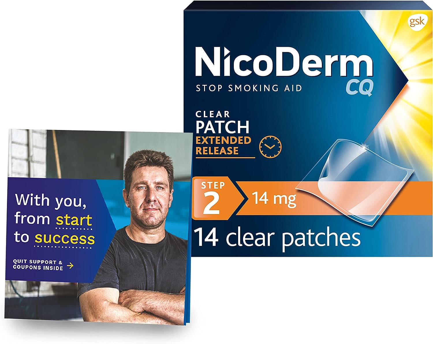 NicoDerm CQ Step 2 Nicotine Patches to Help Quit Smoking with Behavioral Support Program - Stop Smoking Aid, 14 mg, 14 Count