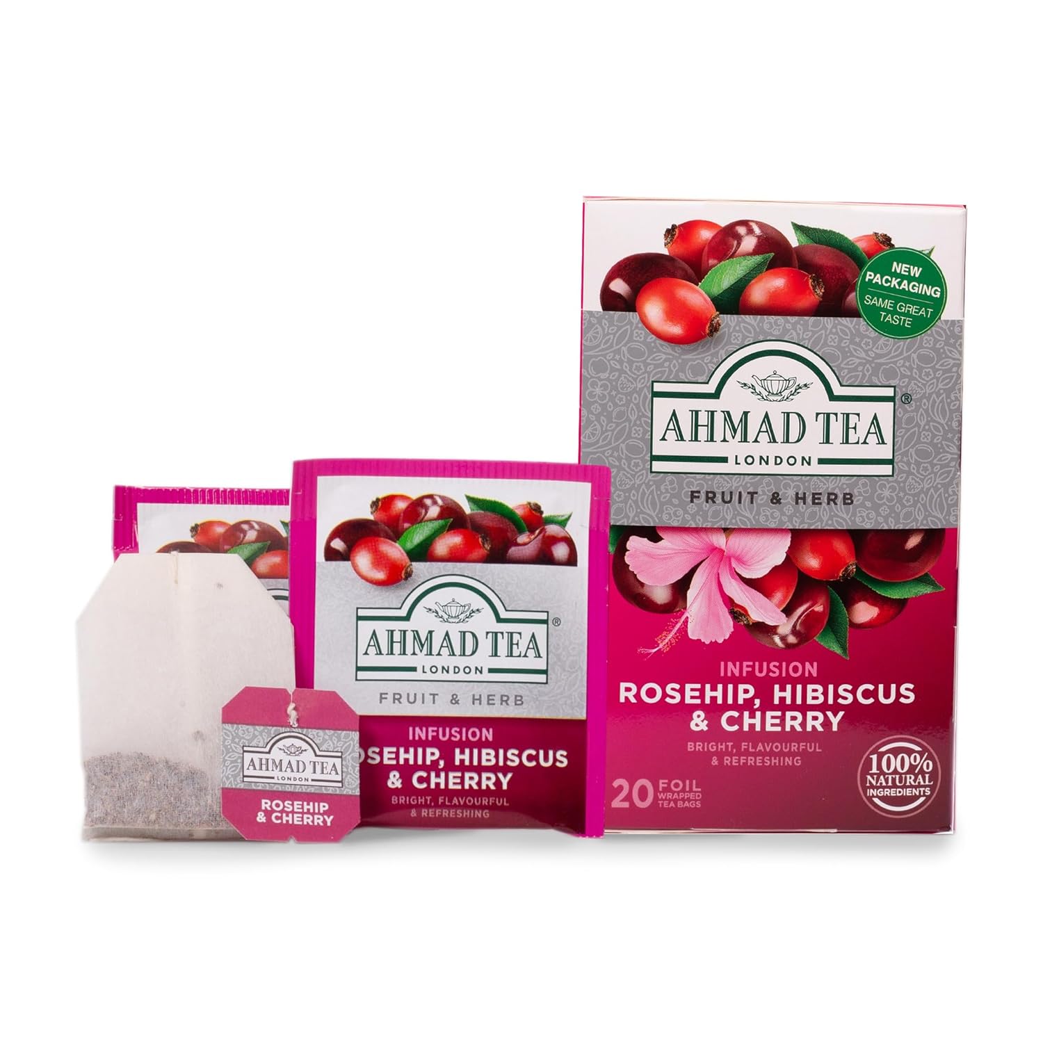 Ahmad Tea Rosehip & Cherry Infusion, 20-Count Tea Bags, Rosehip, Hibiscus & Cherry , 1.4 Oz, (Pack Of 6)