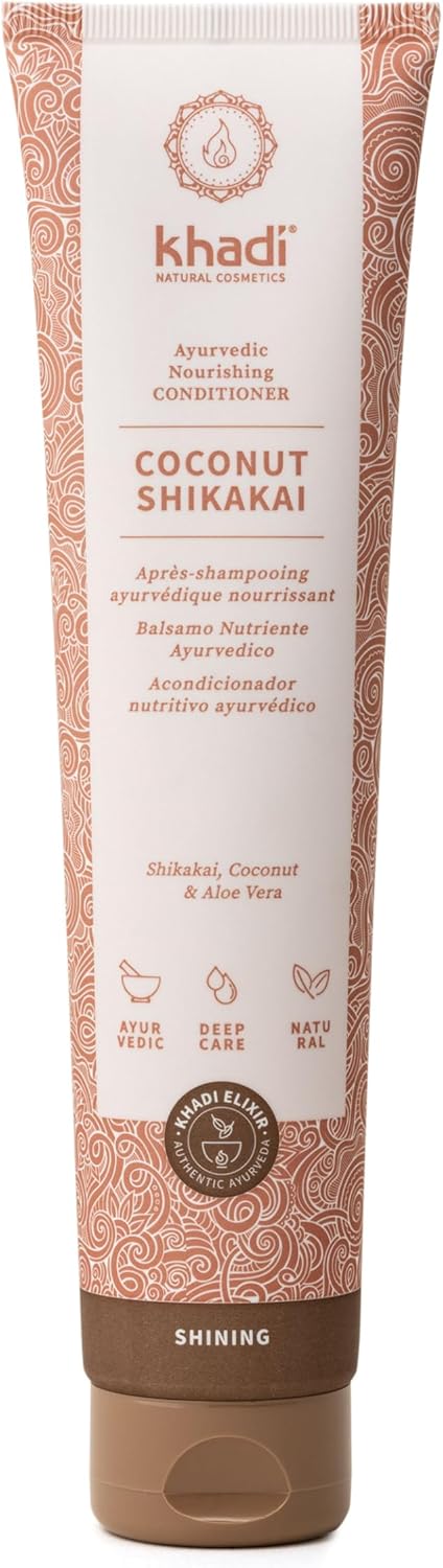 Khadi Coconut Shikakai Ayurvedic Conditioner, 100% Natural, Silicone-Free, Coconut & Shikakai For Suppleness, Shine, Combability, Also For Curls, Vegan Hair Care, Natural Cosmetics 200Ml