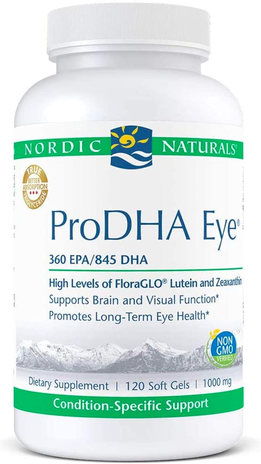 Nordic Naturals ProDHA Eye - Fish Oil, 360 mg EPA, 845 mg DHA, 20 mg FloraGLO Lutein, 4 mg Zeaxanthin, Support for Neurological Function and Long-Term Eye Health*, 120 Soft Gels