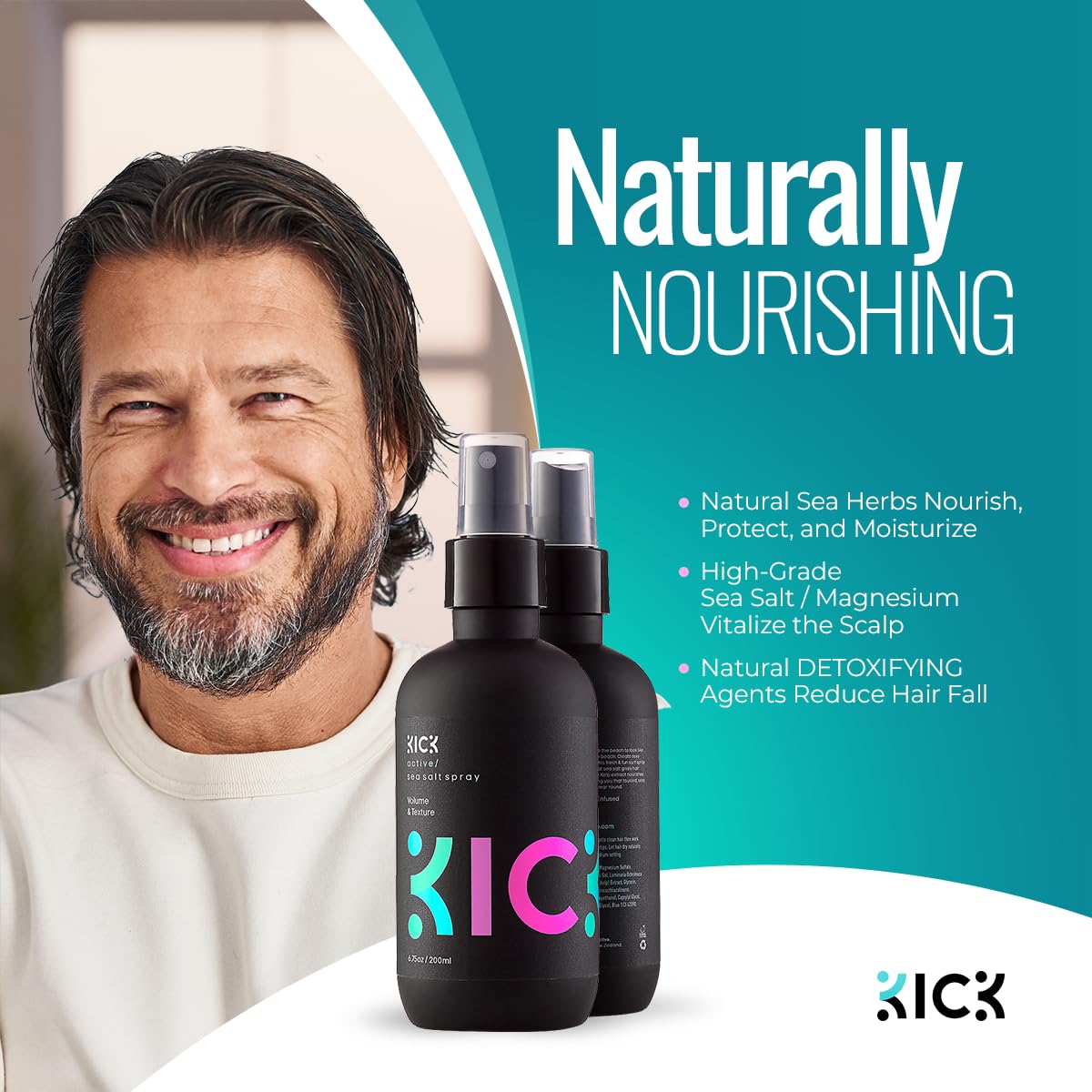 Kick Sea Salt Spray for Men's Hair - 200ml - Light Hold Texturizing Spray for Beachy Waves, Surfer Style and All-Day Fullness - Natural Finish for Thick, Wavy or Fine Hair : Beauty & Personal Care