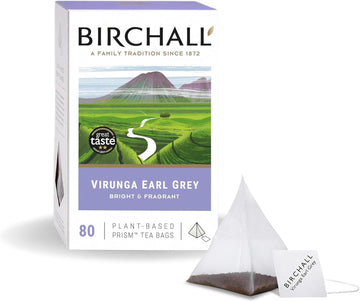 Birchall Tea Bags, Virunga Earl Grey Tea, Afternoon Black Tea Bursting With Full Flavour, Perfect Vegan Gifts, 80 Plant-Based Prism Tea Bags